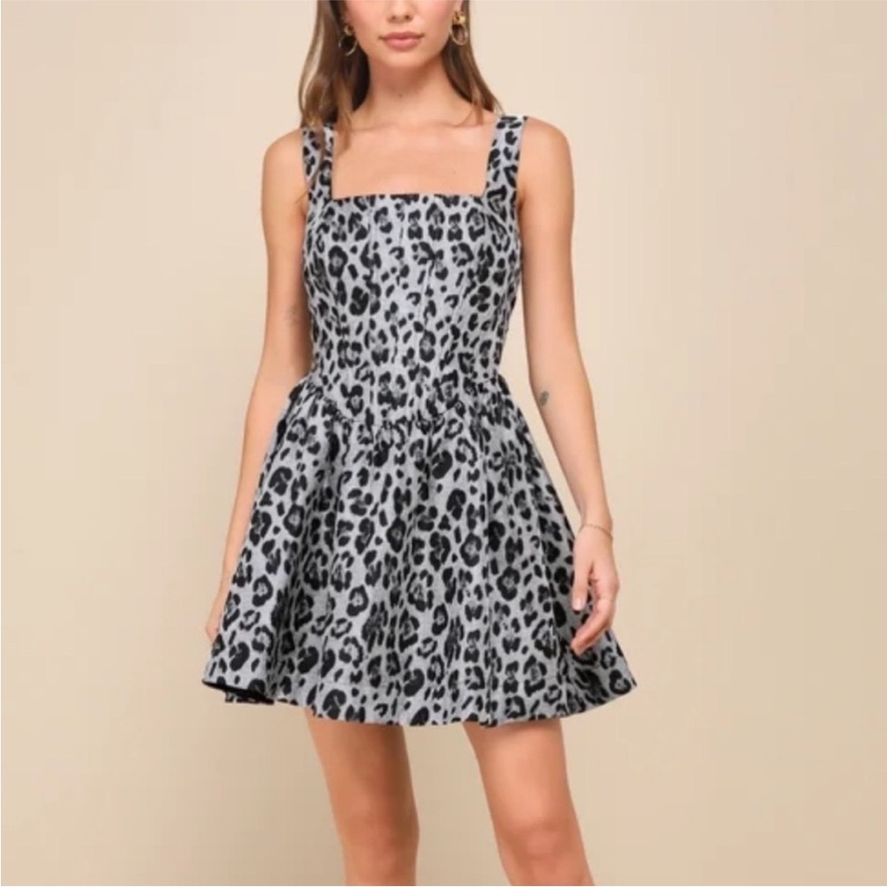 Lulu's Black and Gray Leopard Print Mini Dress